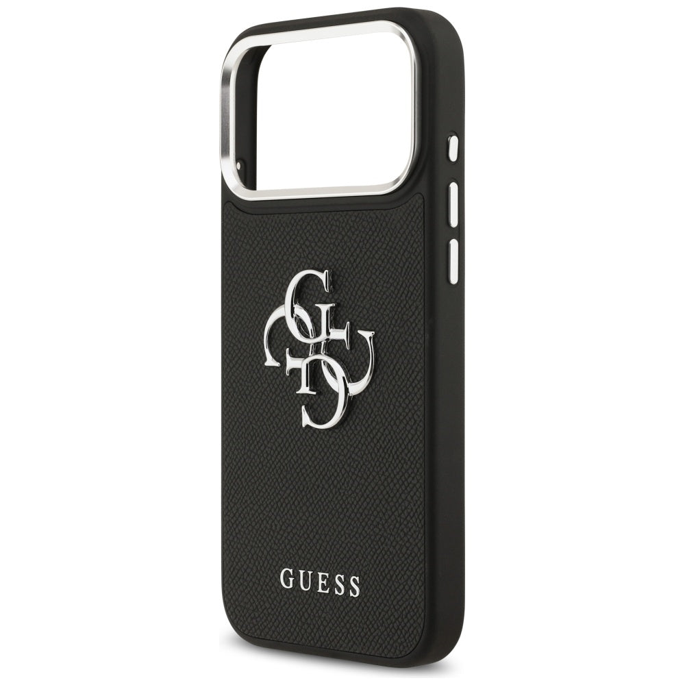 Custodia per Apple iPhone 17 Pro Max, Guess, 4G Grained Big and Classic Logo, Nera Argentata