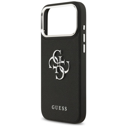 Custodia per Apple iPhone 17 Pro Max, Guess, 4G Grained Big and Classic Logo, Nera Argentata