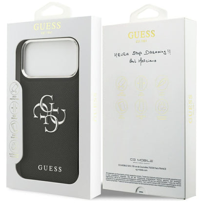 Custodia per Apple iPhone 17 Pro Max, Guess, 4G Grained Big and Classic Logo, Nera Argentata
