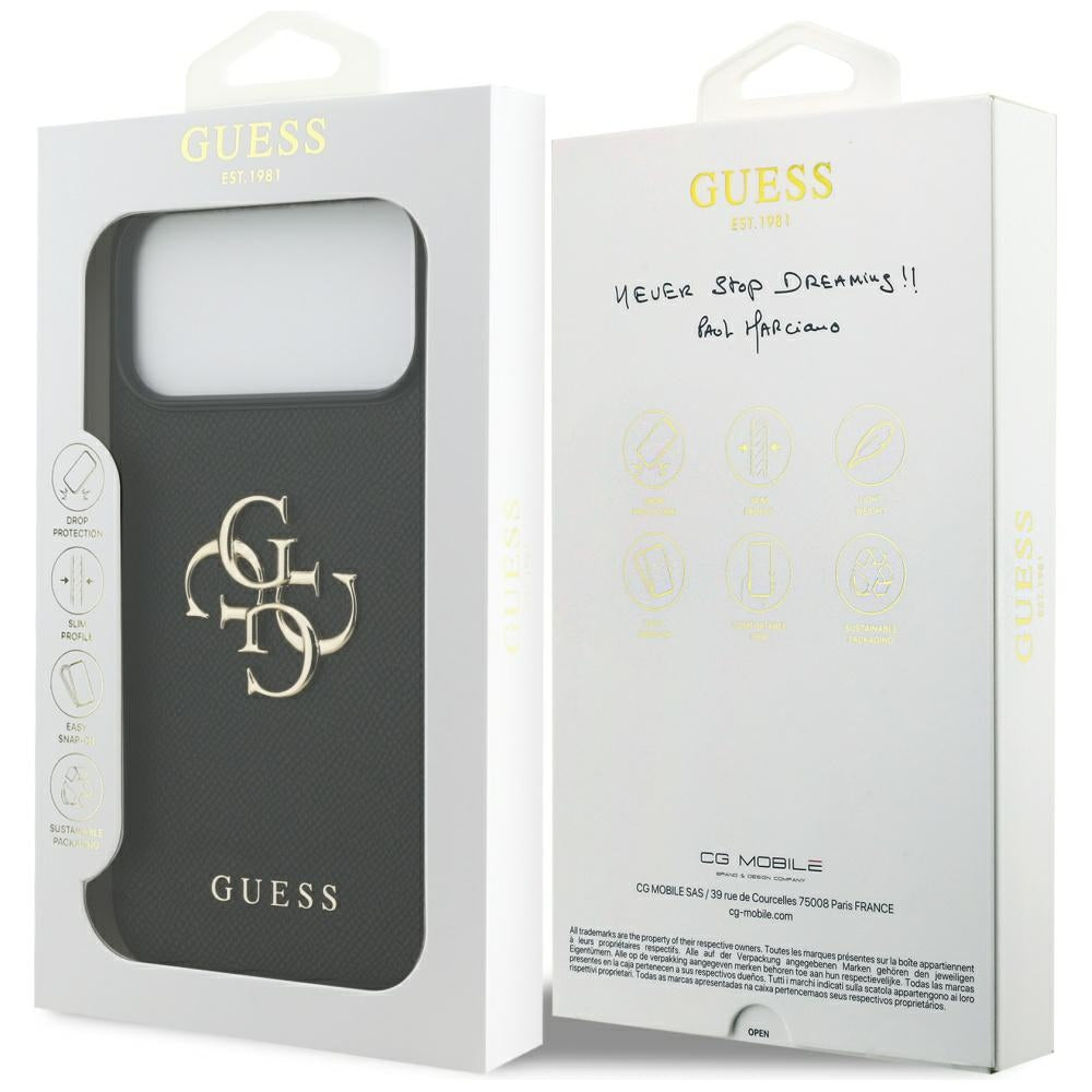 Custodia per Apple iPhone 17 Pro Max, Guess, 4G Grained Big and Classic Logo, Nera
