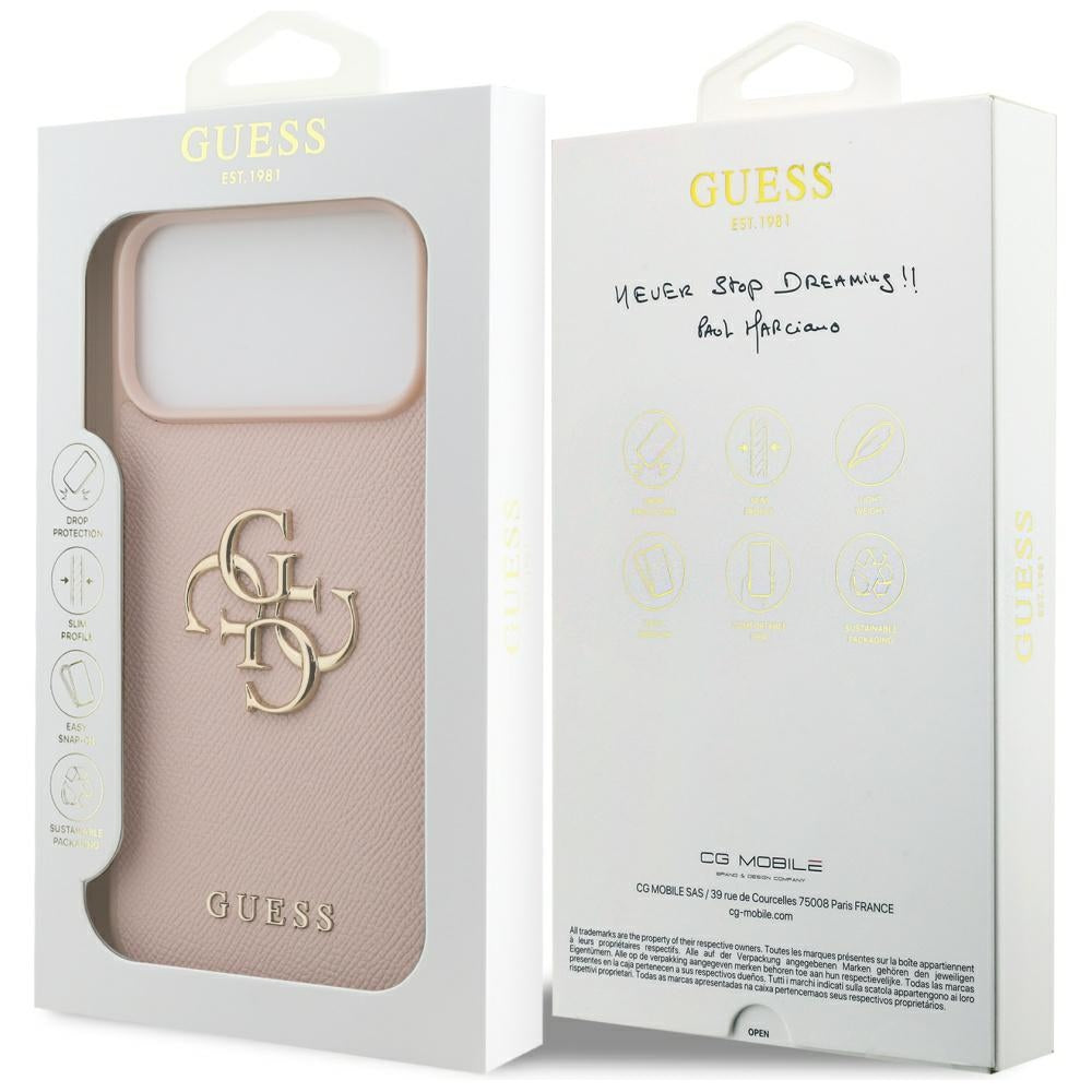 Custodia per Apple iPhone 17 Pro Max, Guess, 4G Grained Big and Classic Logo, Rosa