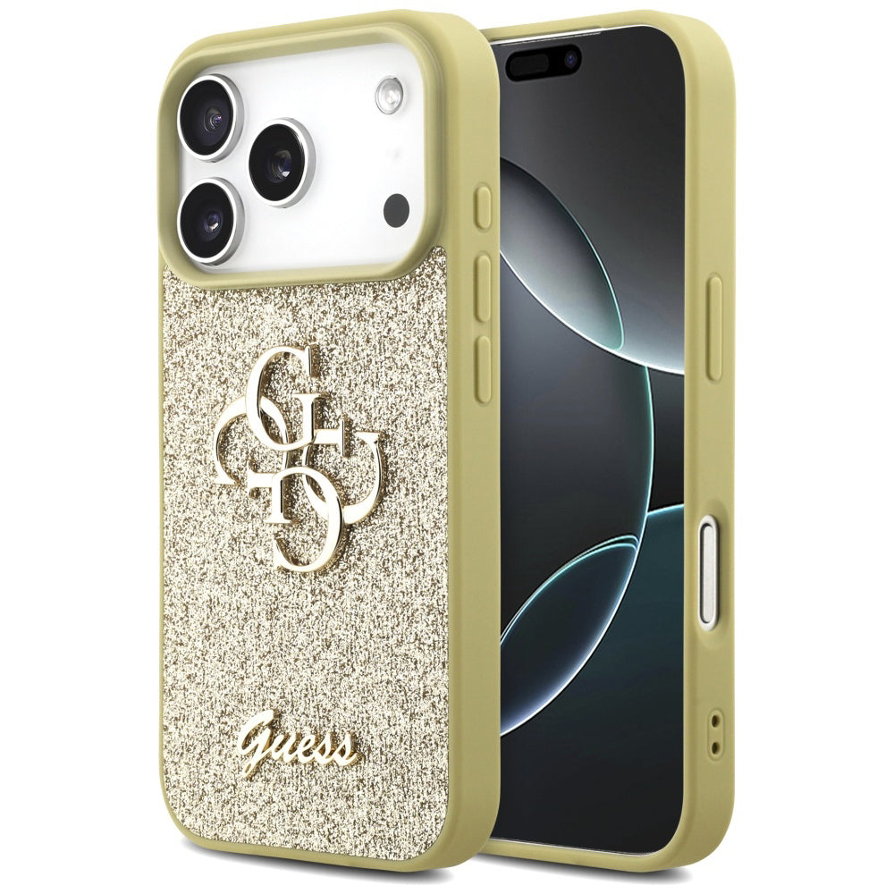 Custodia per Apple iPhone 17 Pro Max, Guess, Fixed Glitter Big 4G, Dorata