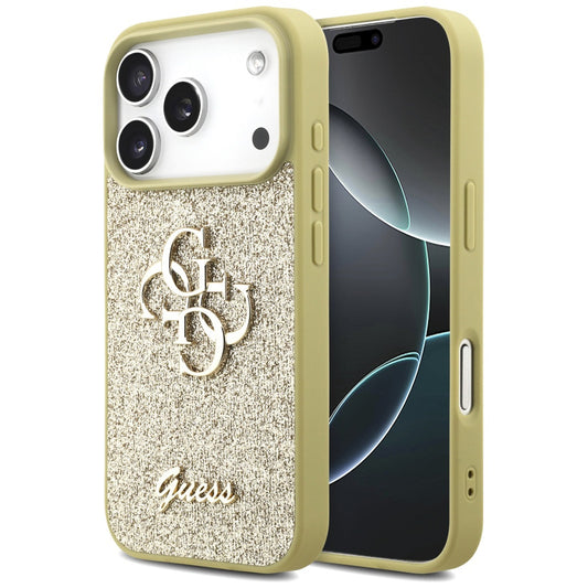 Custodia per Apple iPhone 17 Pro Max, Guess, Fixed Glitter Big 4G, Dorata