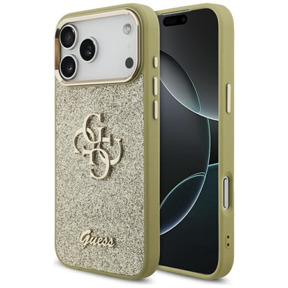 Custodia per Apple iPhone 17 Pro Max, Guess, Fixed Glitter Big 4G Metal Frame, Dorata