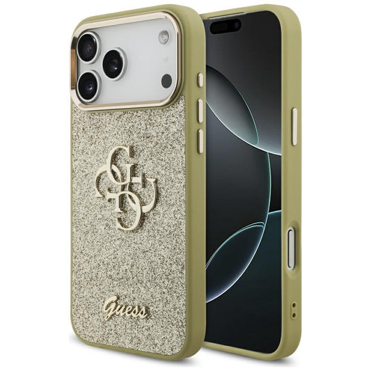 Custodia per Apple iPhone 17 Pro Max, Guess, Fixed Glitter Big 4G Metal Frame, Dorata