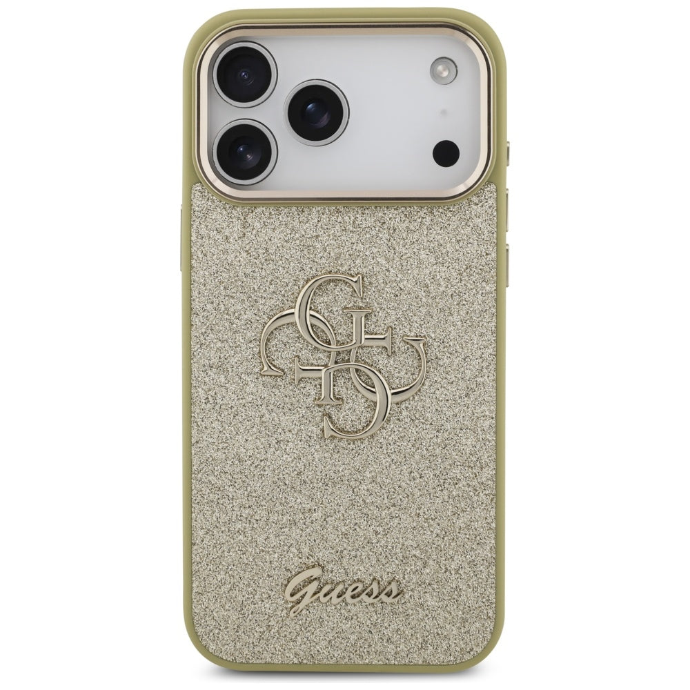 Custodia per Apple iPhone 17 Pro Max, Guess, Fixed Glitter Big 4G Metal Frame, Dorata