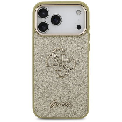 Custodia per Apple iPhone 17 Pro Max, Guess, Fixed Glitter Big 4G Metal Frame, Dorata