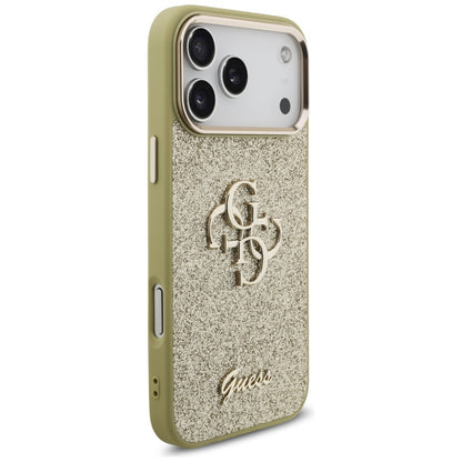 Custodia per Apple iPhone 17 Pro Max, Guess, Fixed Glitter Big 4G Metal Frame, Dorata