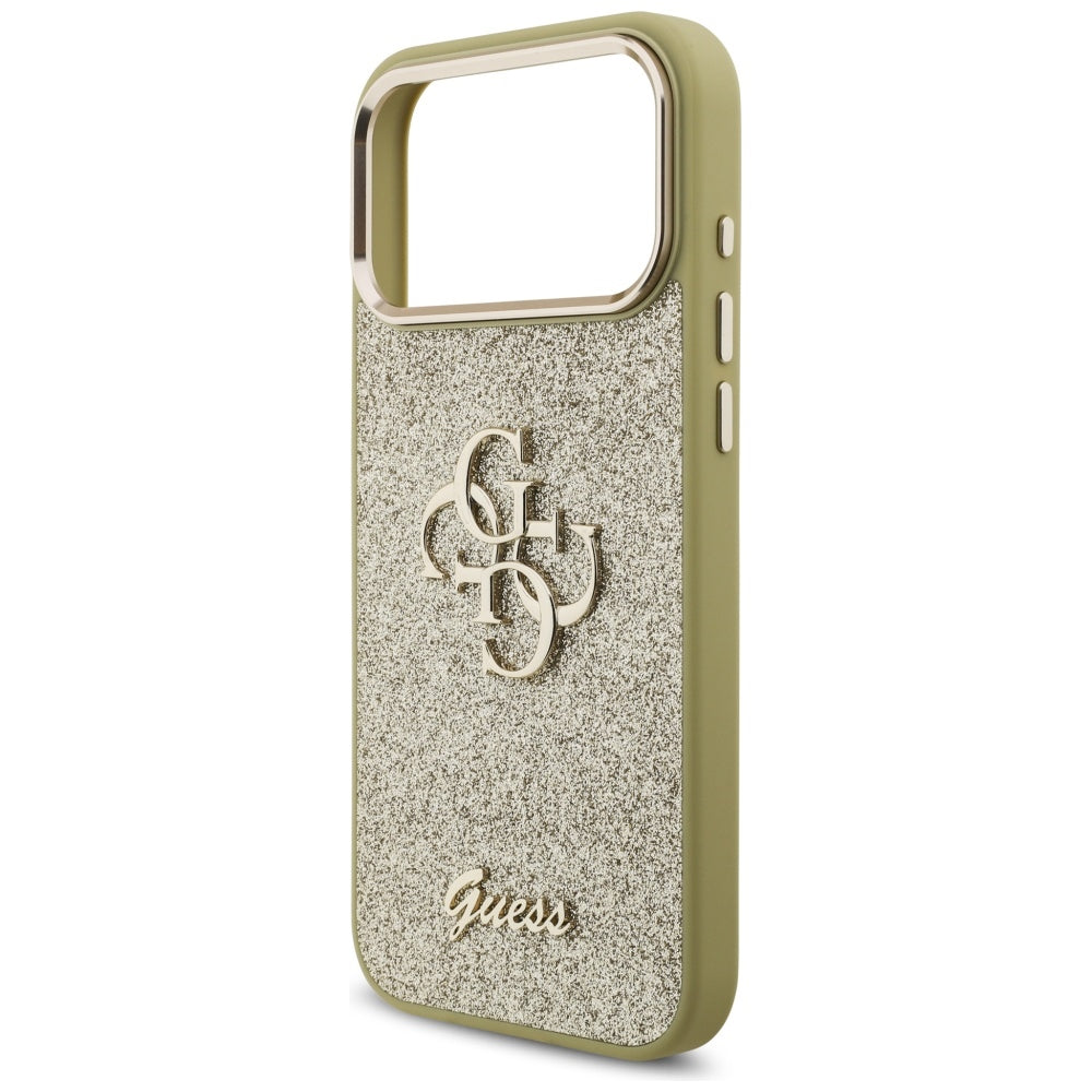 Custodia per Apple iPhone 17 Pro Max, Guess, Fixed Glitter Big 4G Metal Frame, Dorata