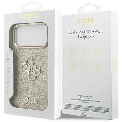 Custodia per Apple iPhone 17 Pro Max, Guess, Fixed Glitter Big 4G Metal Frame, Dorata