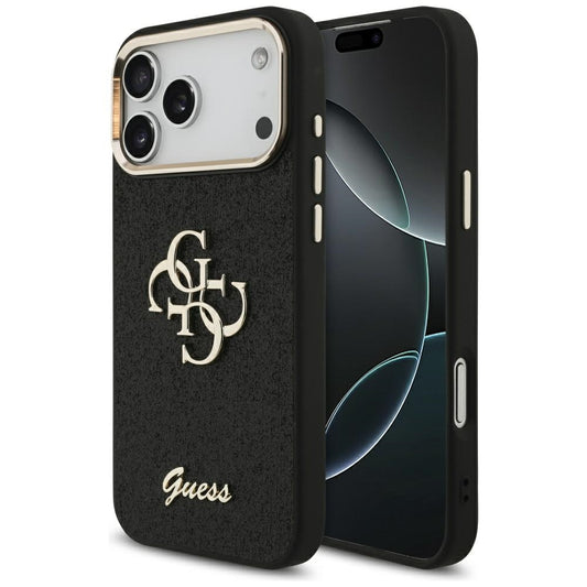 Custodia per Apple iPhone 17 Pro Max, Guess, Fixed Glitter Big 4G Metal Frame, Nera