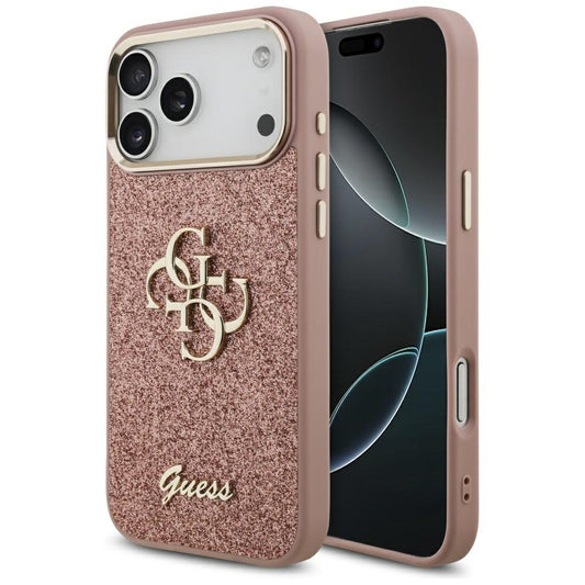 Custodia per Apple iPhone 17 Pro Max, Guess, Fixed Glitter Big 4G Metal Frame, Rosa