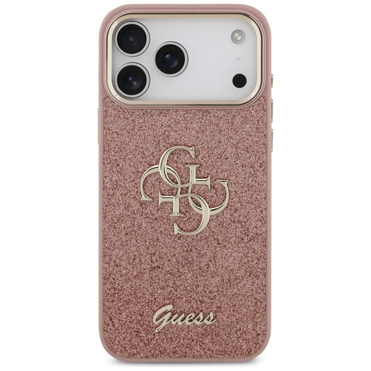 Custodia per Apple iPhone 17 Pro Max, Guess, Fixed Glitter Big 4G Metal Frame, Rosa