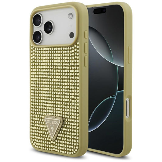 Custodia per Apple iPhone 17 Pro Max, Guess, Logo Triangolo di Strass, Dorata