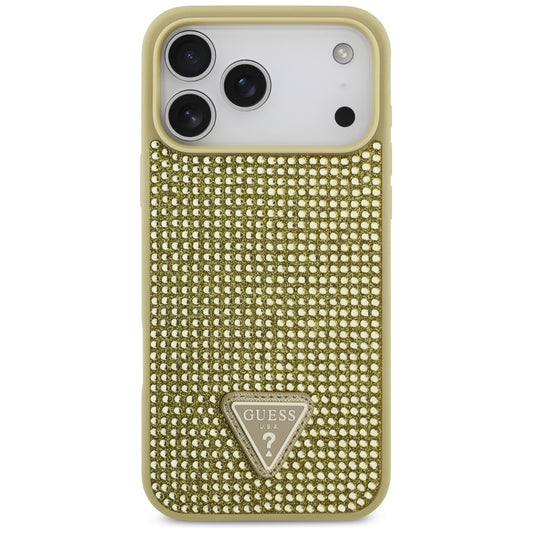 Custodia per Apple iPhone 17 Pro Max, Guess, Logo Triangolo di Strass, Dorata