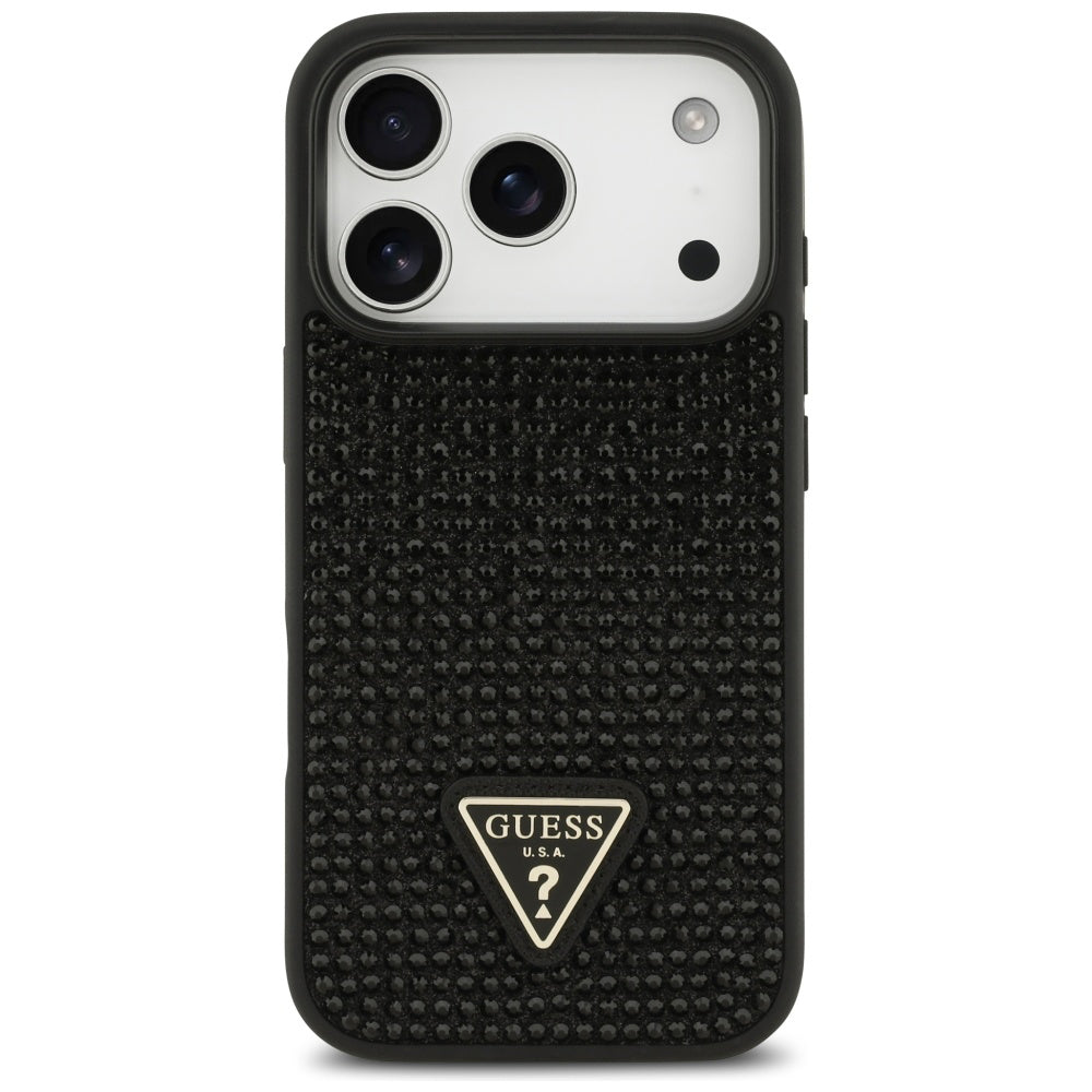 Custodia per Apple iPhone 17 Pro Max, Guess, Logo Triangolo di Strass, Nera