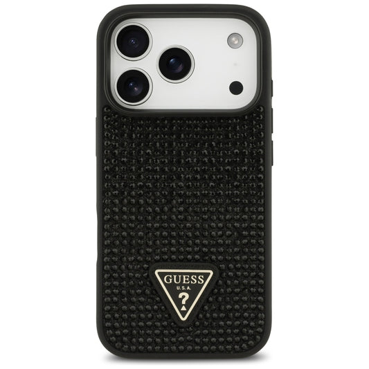 Custodia per Apple iPhone 17 Pro Max, Guess, Logo Triangolo di Strass, Nera