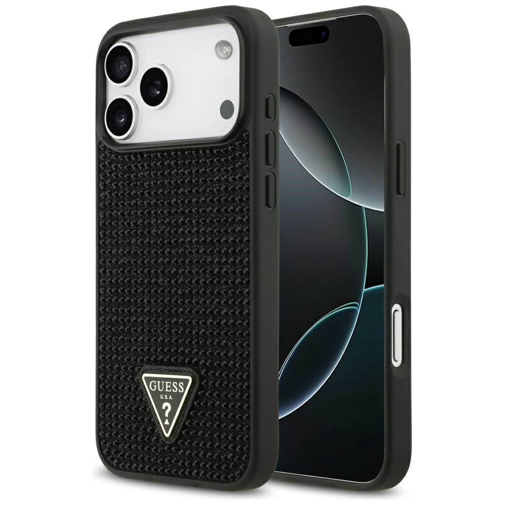 Custodia per Apple iPhone 17 Pro Max, Guess, Logo Triangolo di Strass, Nera