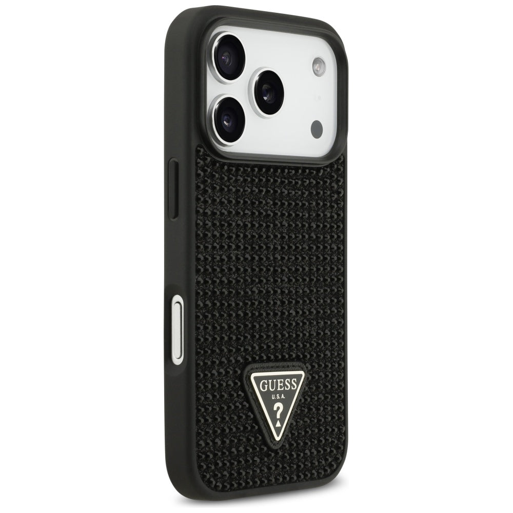 Custodia per Apple iPhone 17 Pro Max, Guess, Logo Triangolo di Strass, Nera