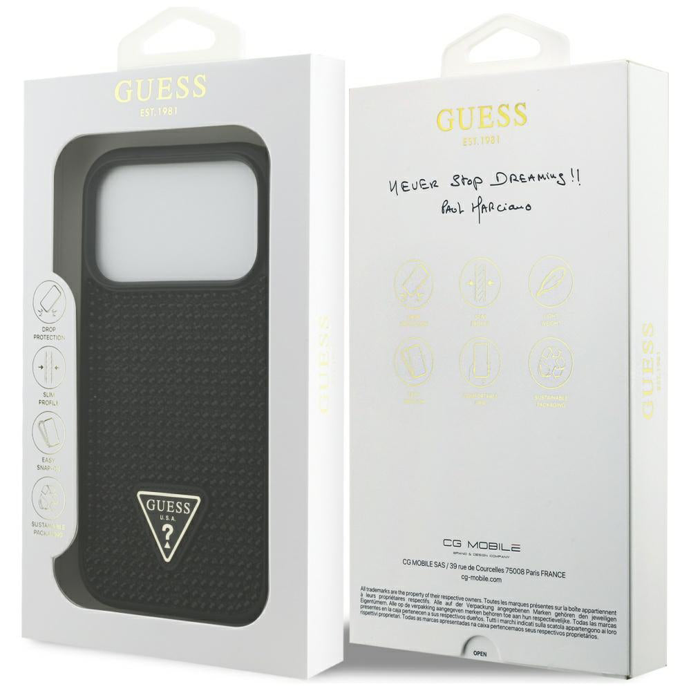 Custodia per Apple iPhone 17 Pro Max, Guess, Logo Triangolo di Strass, Nera