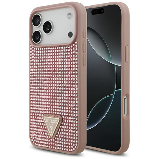 Custodia per Apple iPhone 17 Pro Max, Guess, Logo Triangolo di Strass, Rosa