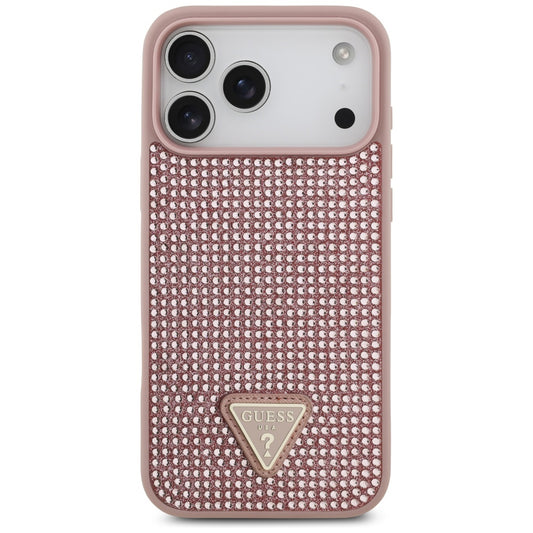 Custodia per Apple iPhone 17 Pro Max, Guess, Logo Triangolo di Strass, Rosa