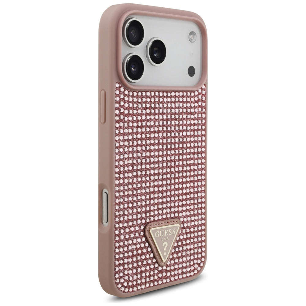Custodia per Apple iPhone 17 Pro Max, Guess, Logo Triangolo di Strass, Rosa