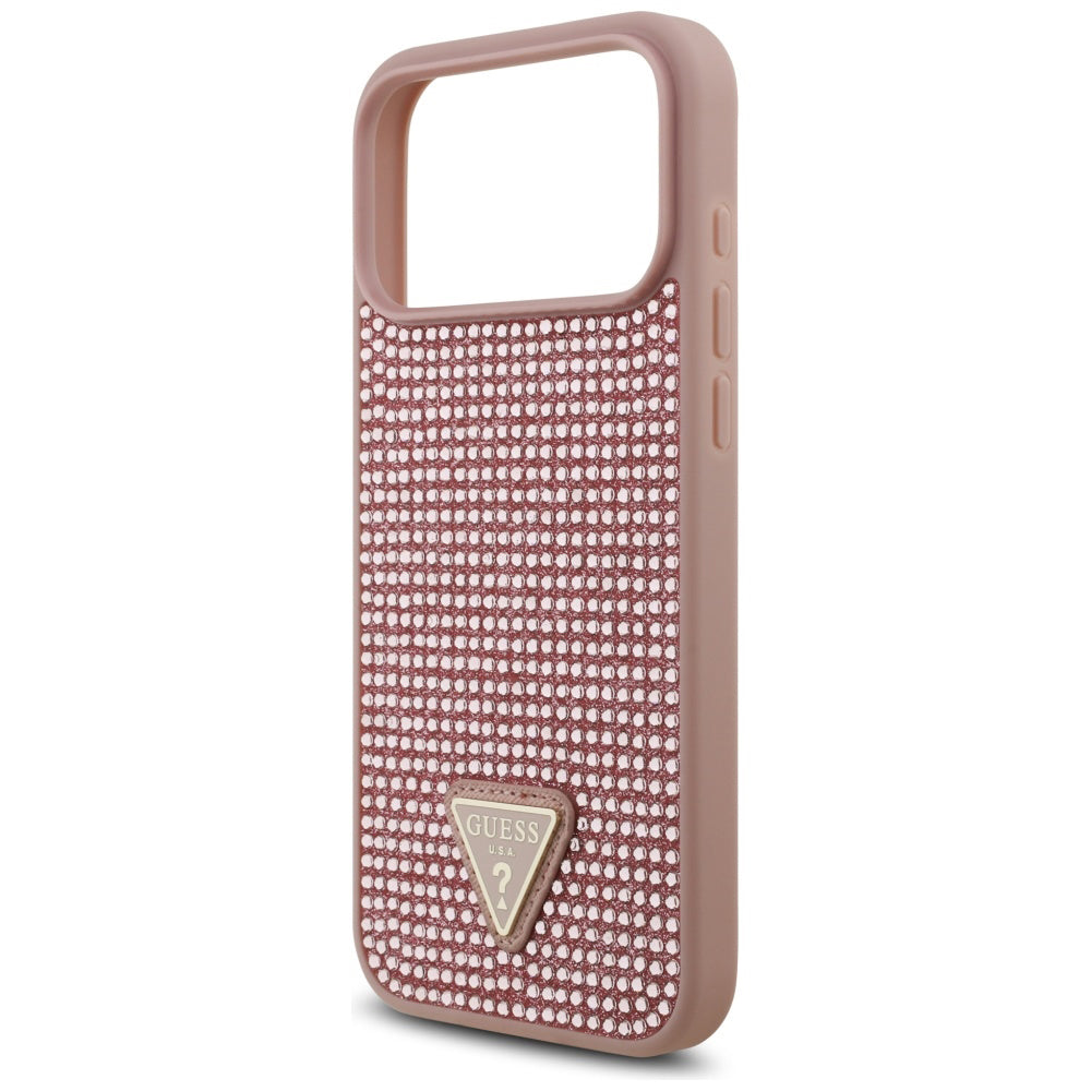 Custodia per Apple iPhone 17 Pro Max, Guess, Logo Triangolo di Strass, Rosa