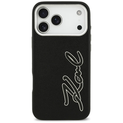 Custodia per Apple iPhone 17 Pro Max, Karl Lagerfeld, FW Grained Signature Logo, Nera