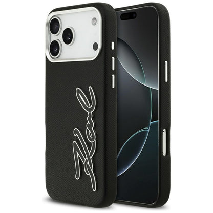 Custodia per Apple iPhone 17 Pro Max, Karl Lagerfeld, FW Grained Signature Logo, Nera