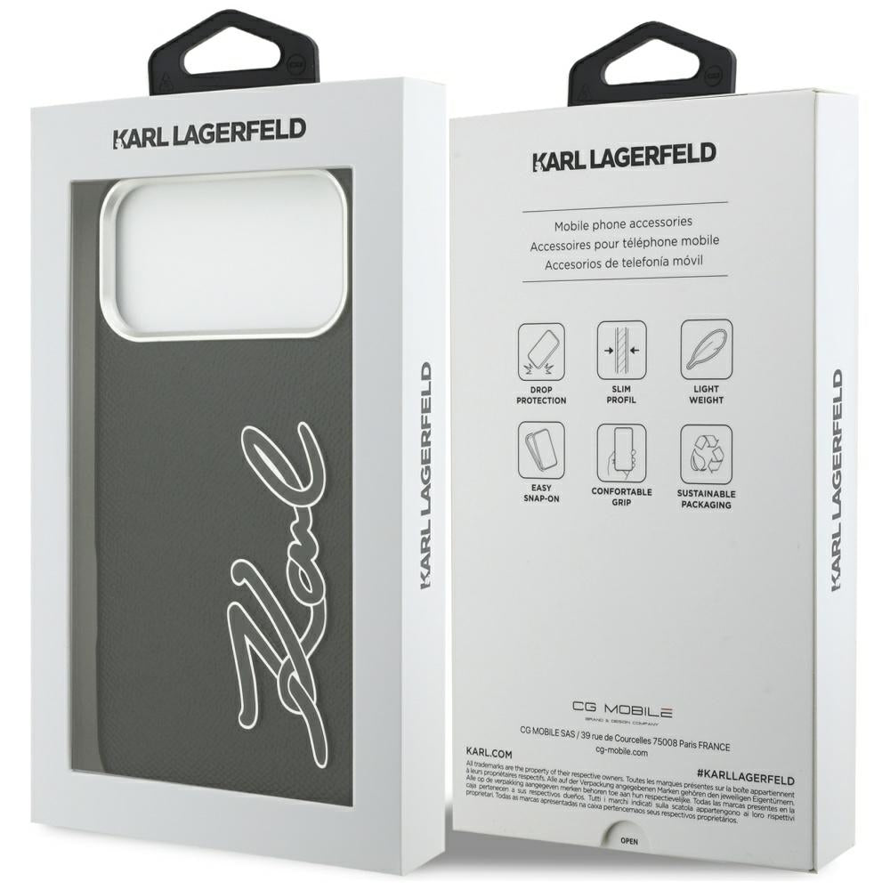 Custodia per Apple iPhone 17 Pro Max, Karl Lagerfeld, FW Grained Signature Logo, Nera