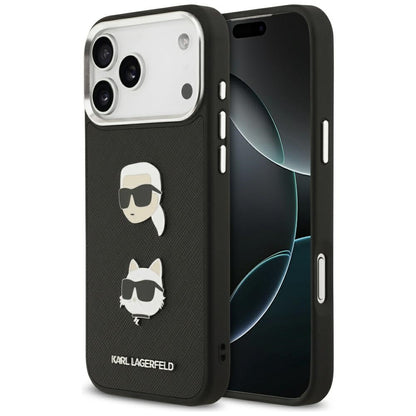 Custodia per Apple iPhone 17 Pro Max, Karl Lagerfeld, Grained Karl & Choupette's Heads Pins and Logo, Nera
