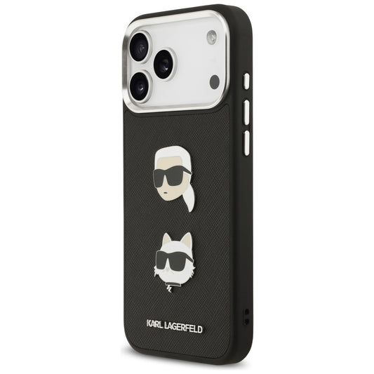 Custodia per Apple iPhone 17 Pro Max, Karl Lagerfeld, Grained Karl & Choupette's Heads Pins and Logo, Nera
