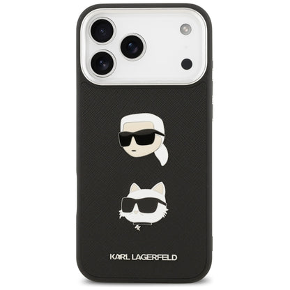 Custodia per Apple iPhone 17 Pro Max, Karl Lagerfeld, Grained Karl & Choupette's Heads Pins and Logo, Nera