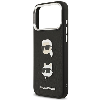 Custodia per Apple iPhone 17 Pro Max, Karl Lagerfeld, Grained Karl & Choupette's Heads Pins and Logo, Nera