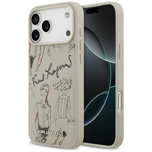 Custodia per Apple iPhone 17 Pro Max, Karl Lagerfeld, Logo con Motivo Granulato, Grigio