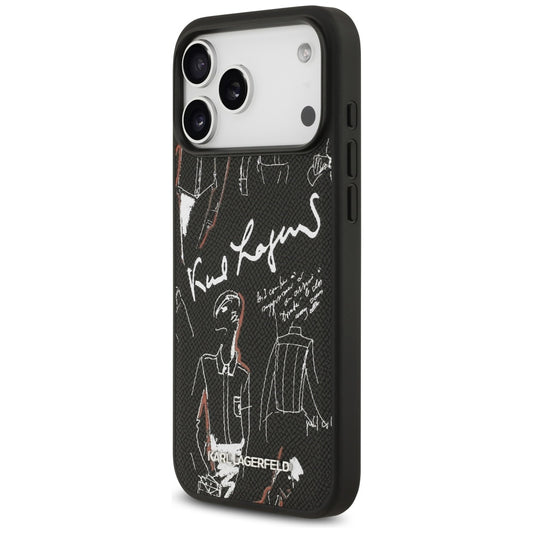 Custodia per Apple iPhone 17 Pro Max, Karl Lagerfeld, Logo con Motivo Granulato, Nera
