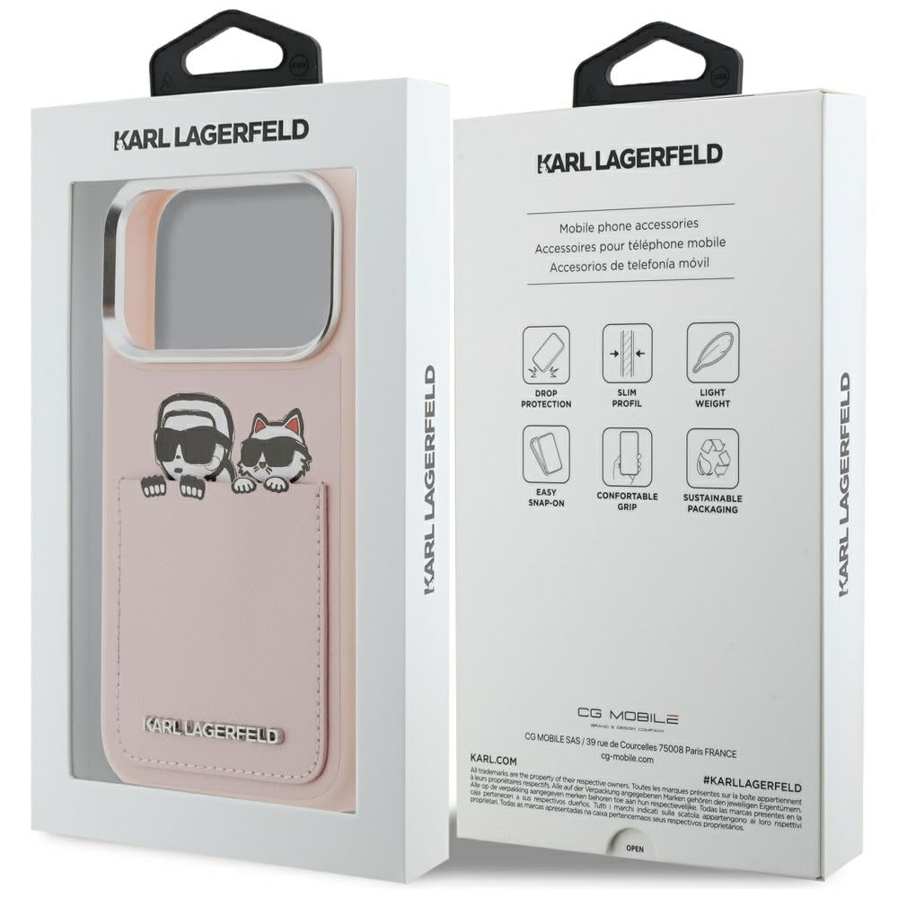Case for Apple iPhone 17 Pro Max, Karl Lagerfeld, Karl & Choupette Print with Pocket, Pink