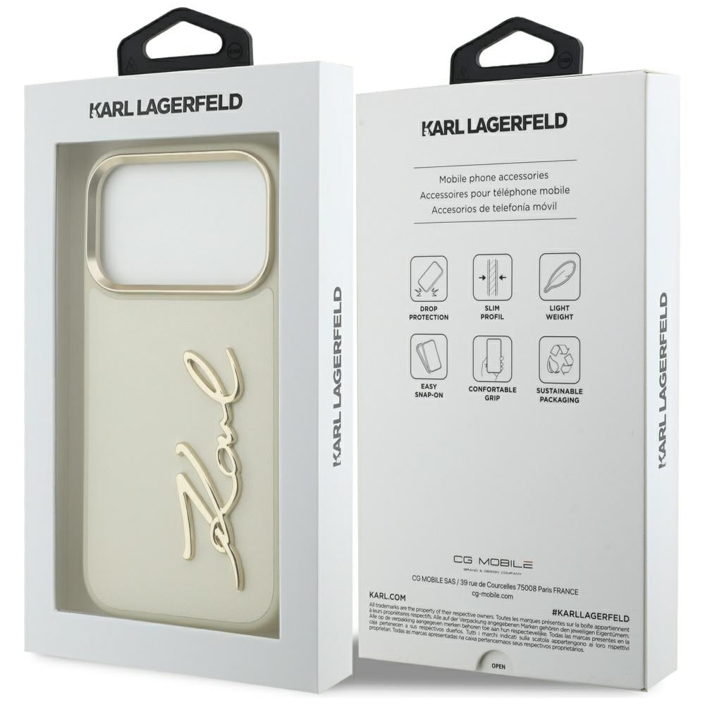 Custodia per Apple iPhone 17 Pro Max, Karl Lagerfeld, Script Logo, Beige