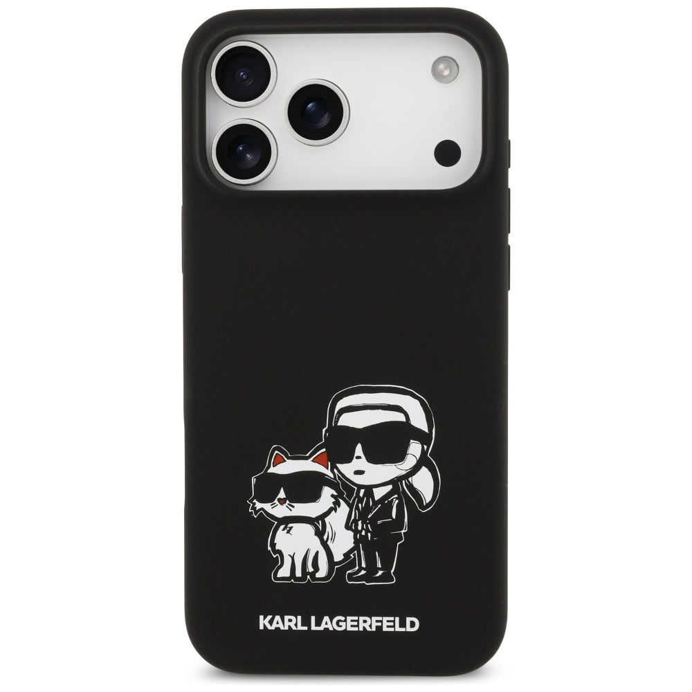 Custodia per Apple iPhone 17 Pro Max, Karl Lagerfeld, Sketch and Logo Karl & Choupette, Nera