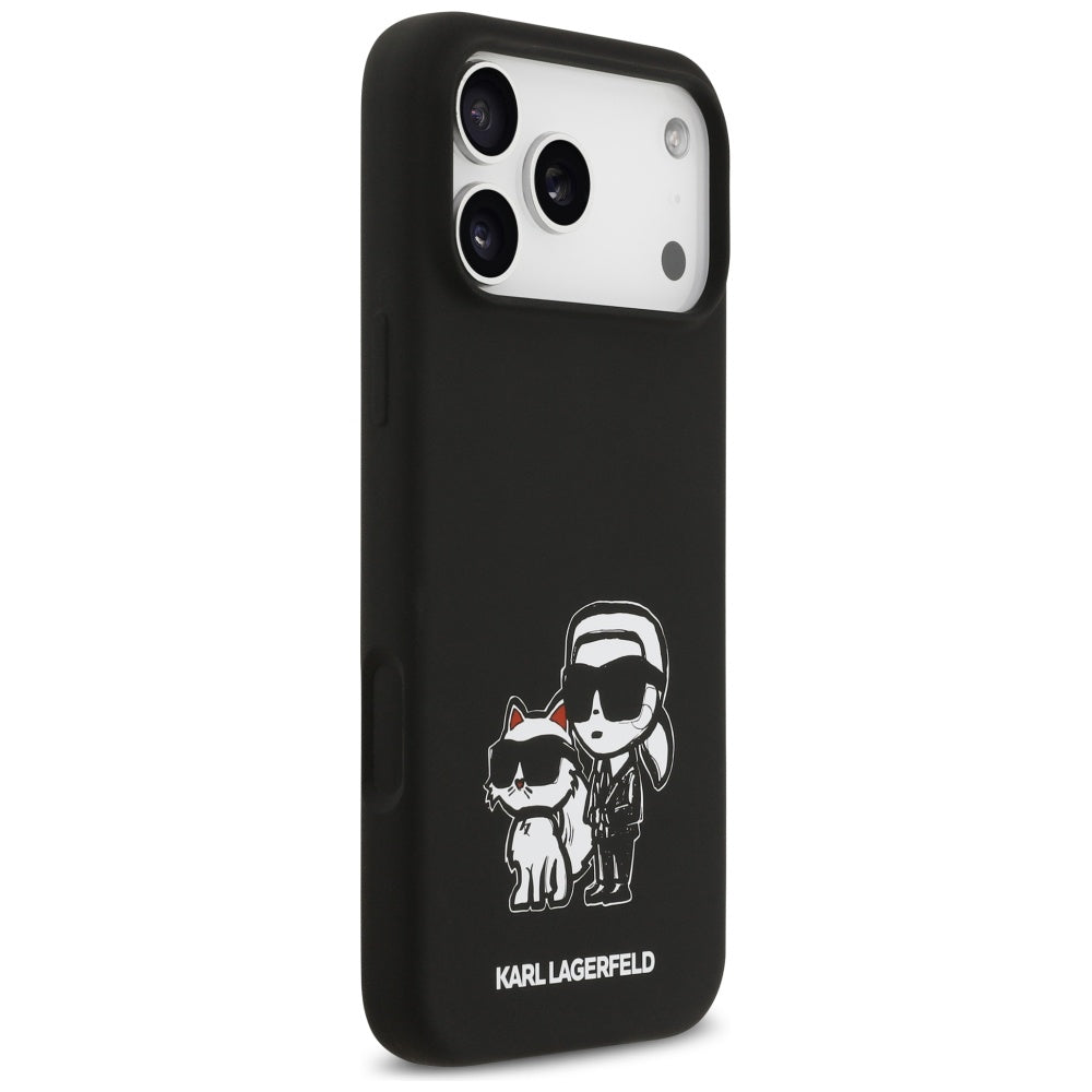Custodia per Apple iPhone 17 Pro Max, Karl Lagerfeld, Sketch and Logo Karl & Choupette, Nera