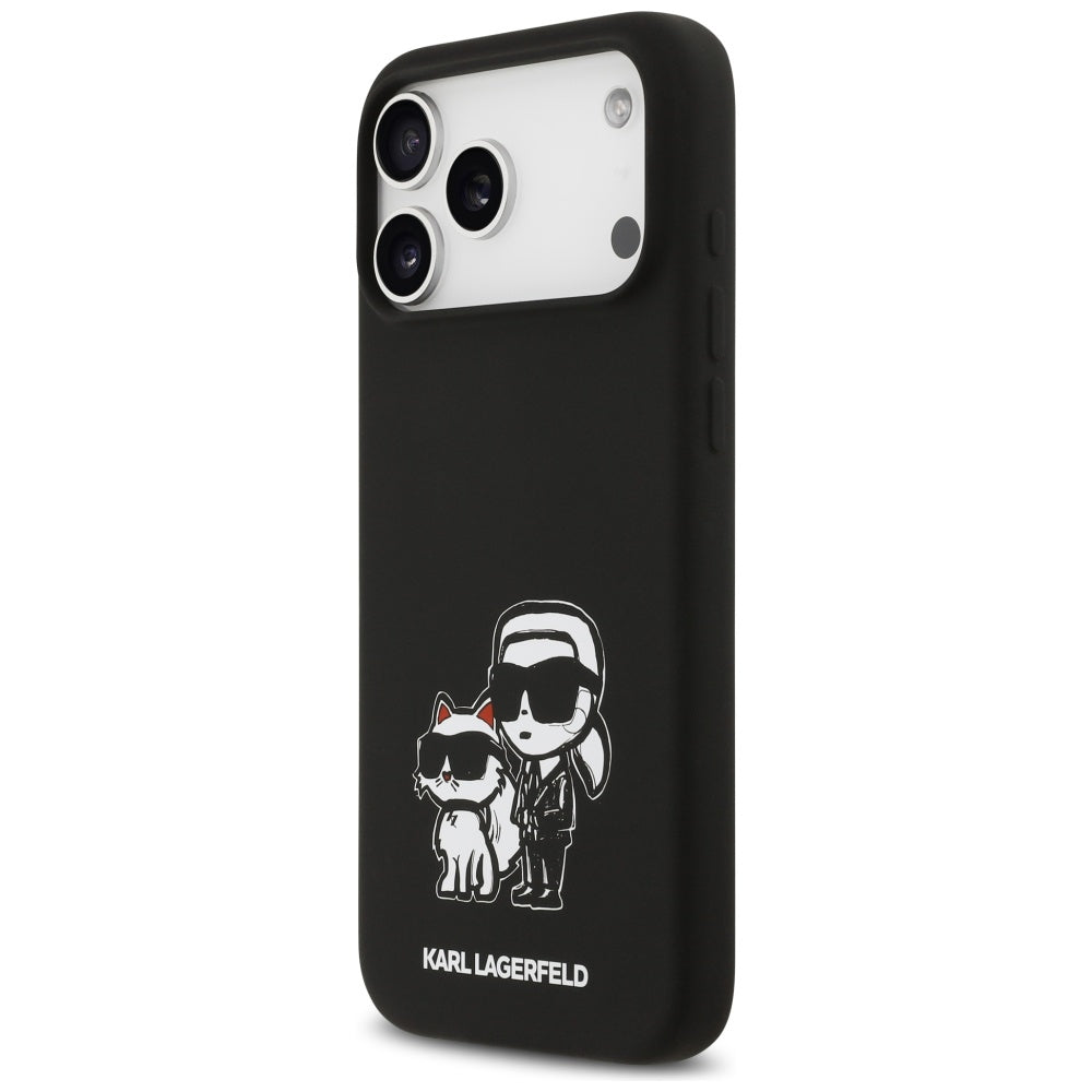 Custodia per Apple iPhone 17 Pro Max, Karl Lagerfeld, Sketch and Logo Karl & Choupette, Nera