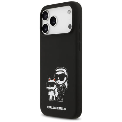 Custodia per Apple iPhone 17 Pro Max, Karl Lagerfeld, Sketch and Logo Karl & Choupette, Nera