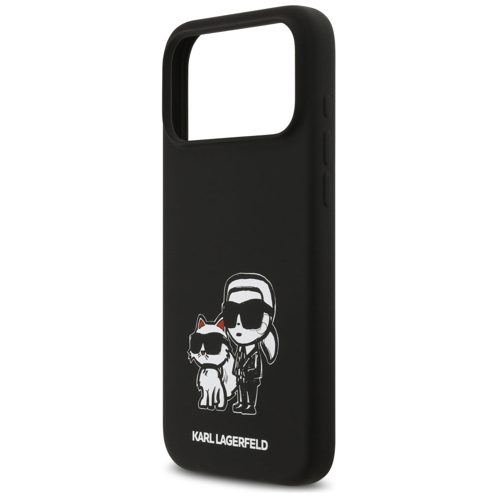 Custodia per Apple iPhone 17 Pro Max, Karl Lagerfeld, Sketch and Logo Karl & Choupette, Nera