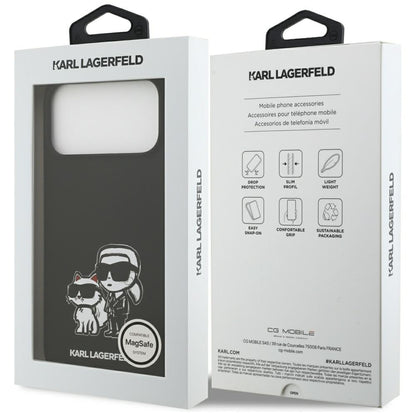 Custodia per Apple iPhone 17 Pro Max, Karl Lagerfeld, Sketch and Logo Karl & Choupette, Nera