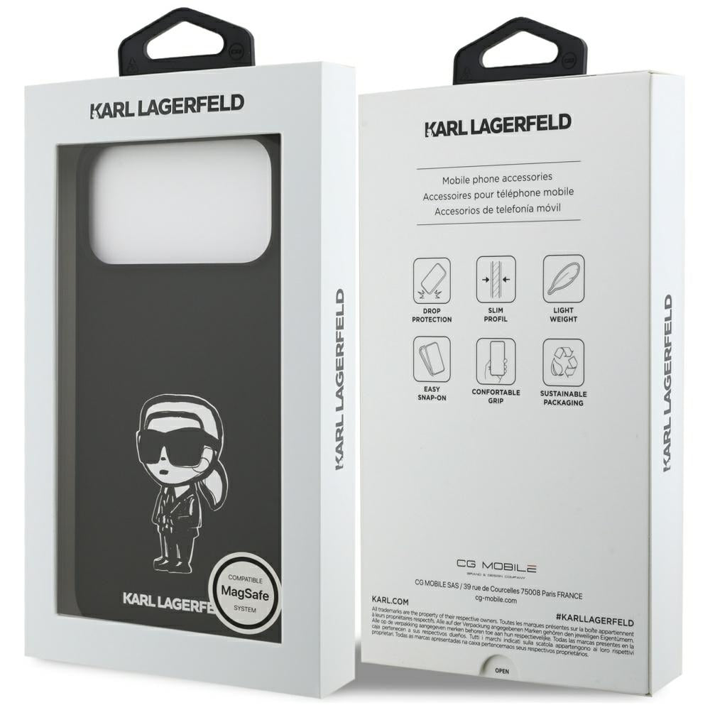 Custodia per Apple iPhone 17 Pro Max, Karl Lagerfeld, Sketch and Logo Karl, Nera