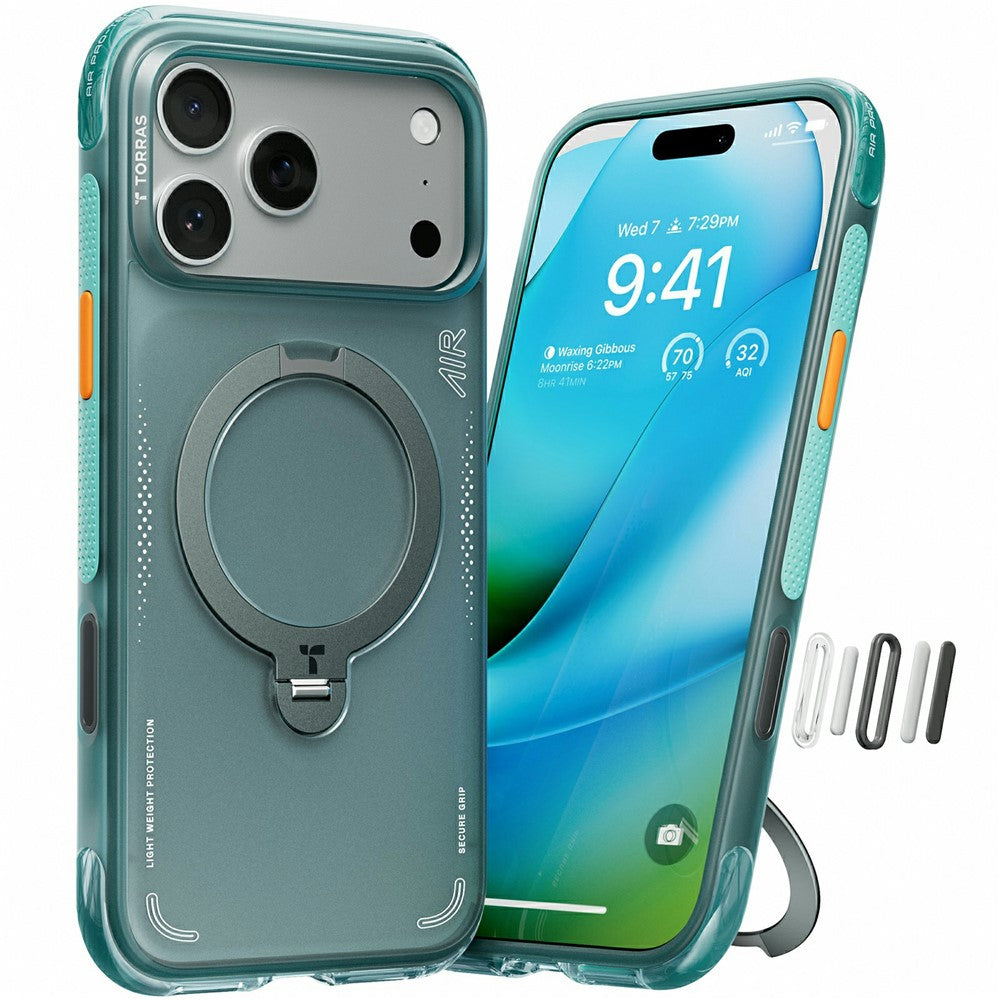 Custodia per Apple iPhone 17 Pro Max, Torras, Ostand Spin Air, Verde