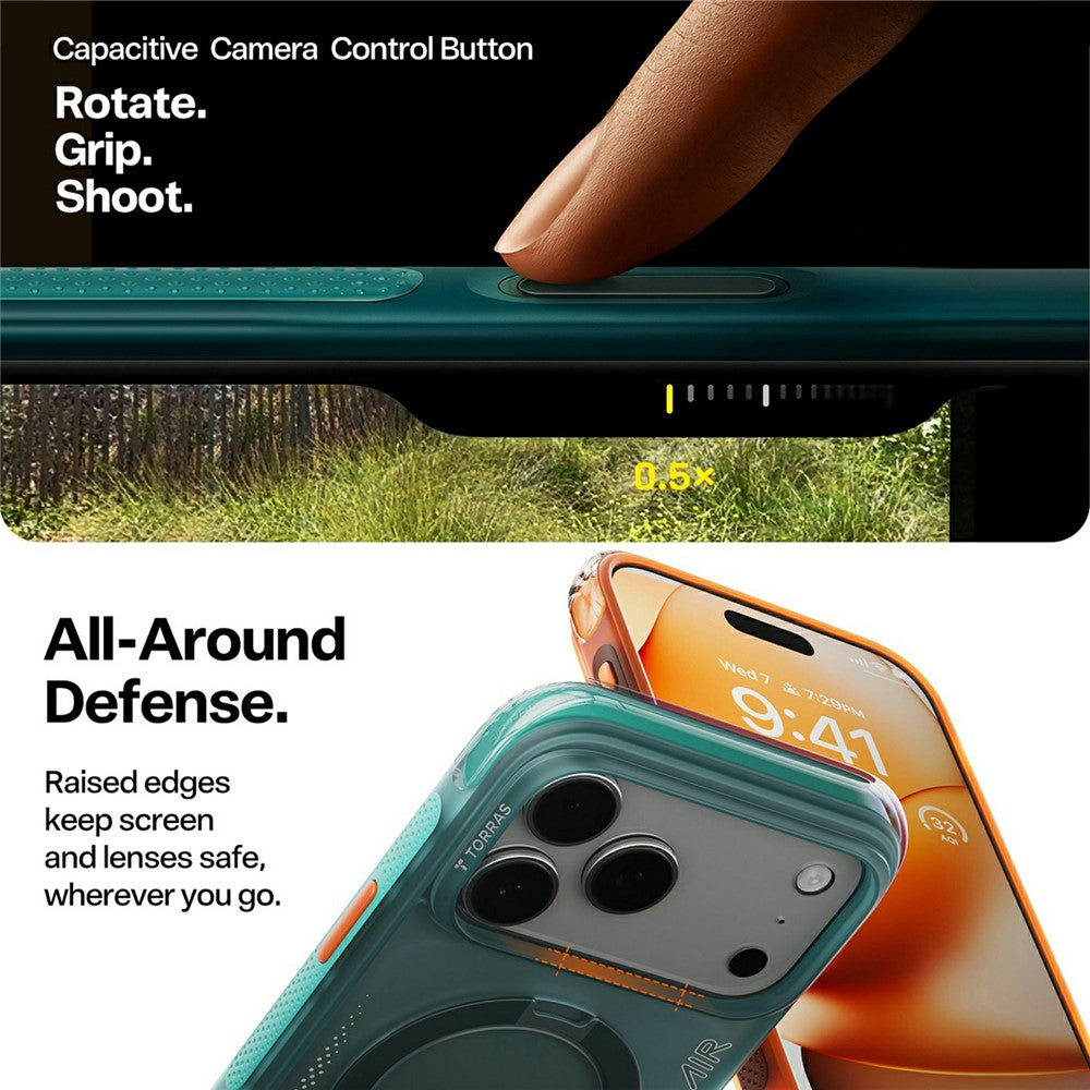 Custodia per Apple iPhone 17 Pro Max, Torras, Ostand Spin Air, Verde
