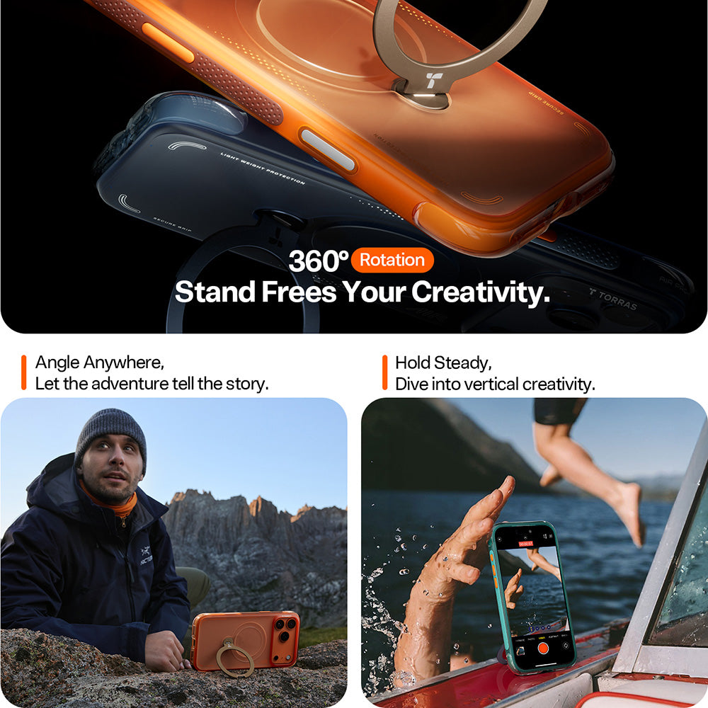 Custodia per Apple iPhone 17 Pro, Torras, Ostand Spin Air, Blu