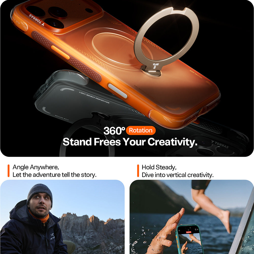 Custodia per Apple iPhone 17 Pro, Torras, Ostand Spin Air, Grigio